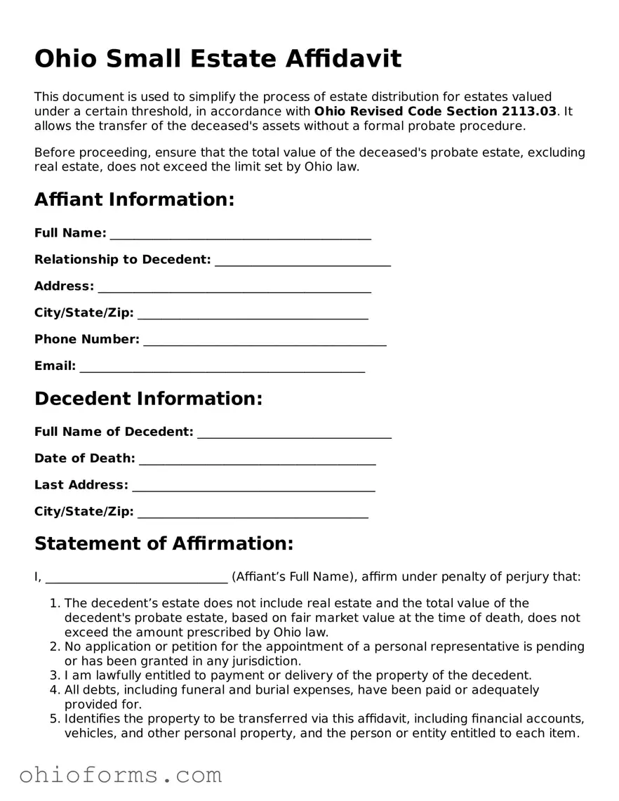 Attorney-Verified  Small Estate Affidavit Template for Ohio