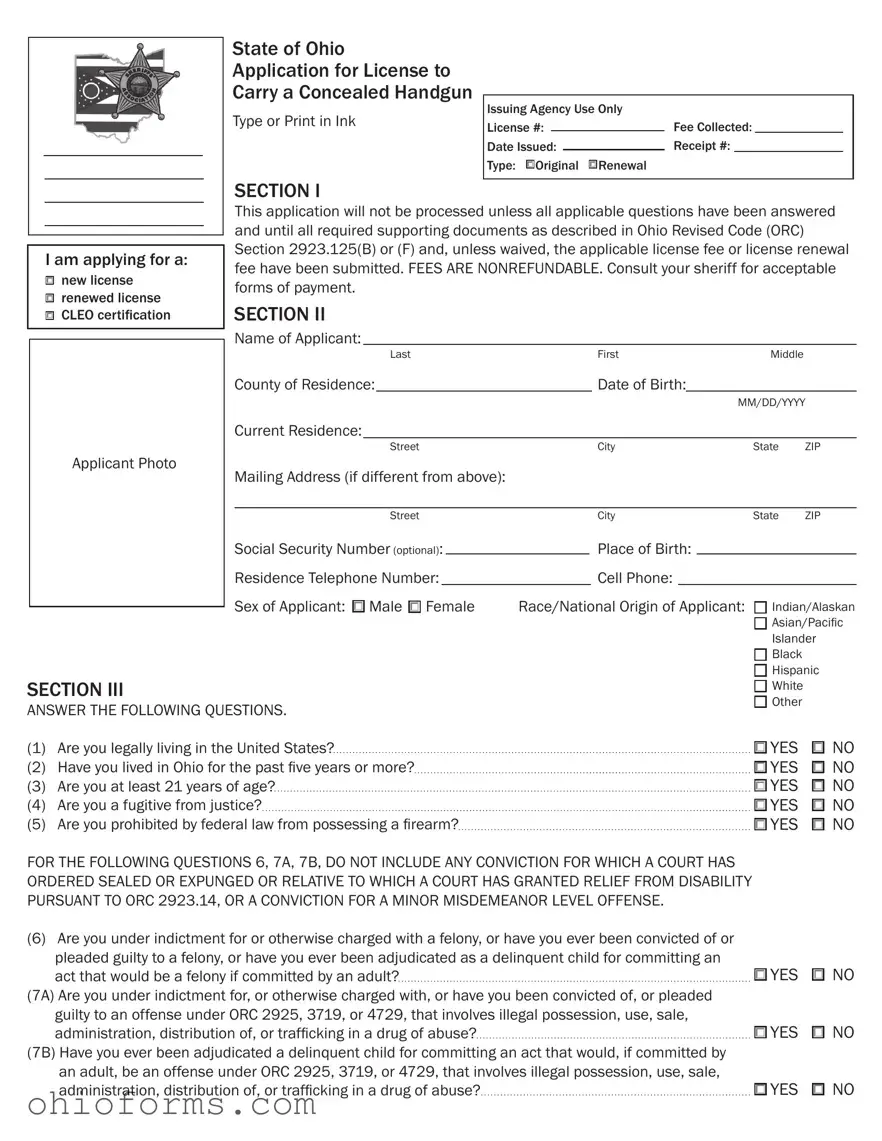 Free Ohio Application Concealed Template