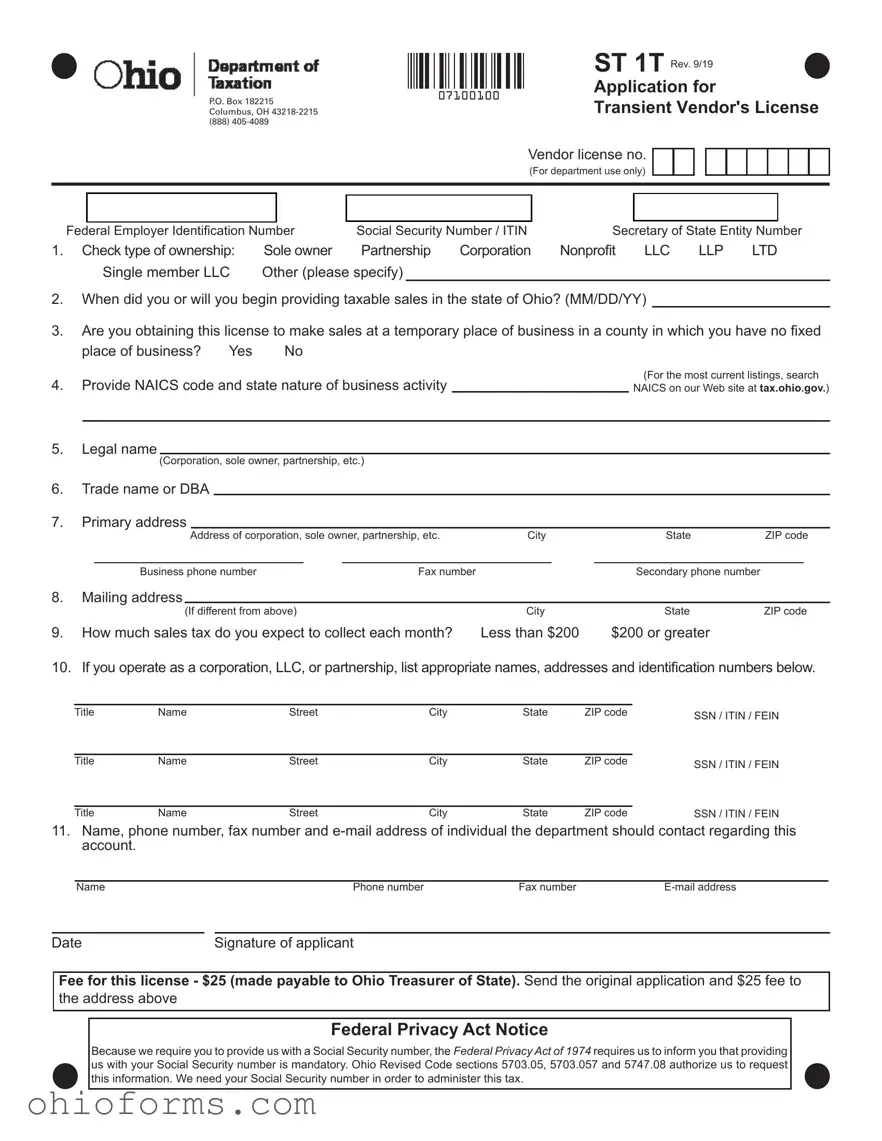 Free Ohio Application For Vendors License Template
