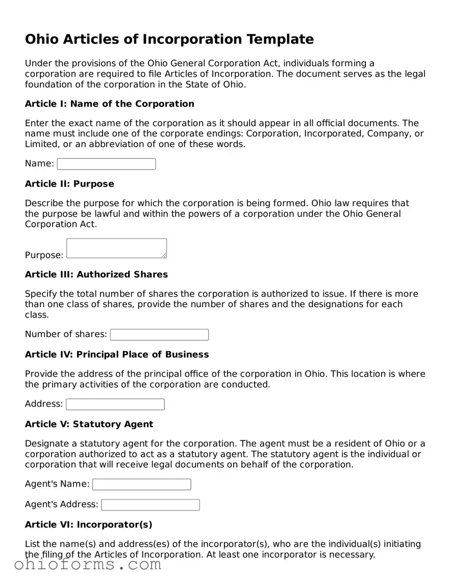 Attorney-Verified  Articles of Incorporation Template for Ohio