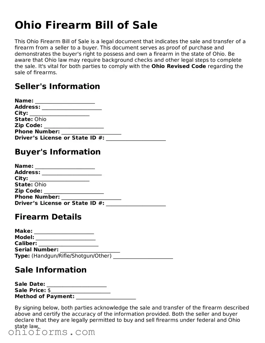 Attorney-Verified  Firearm Bill of Sale Template for Ohio