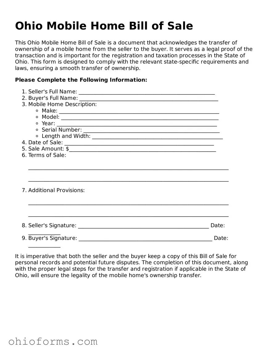 Attorney-Verified  Mobile Home Bill of Sale Template for Ohio