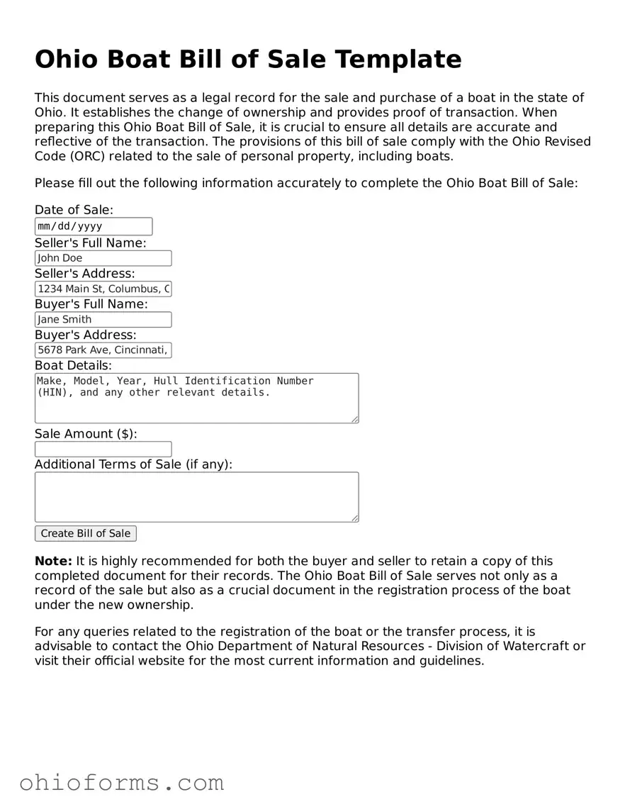 Attorney-Verified  Boat Bill of Sale Template for Ohio