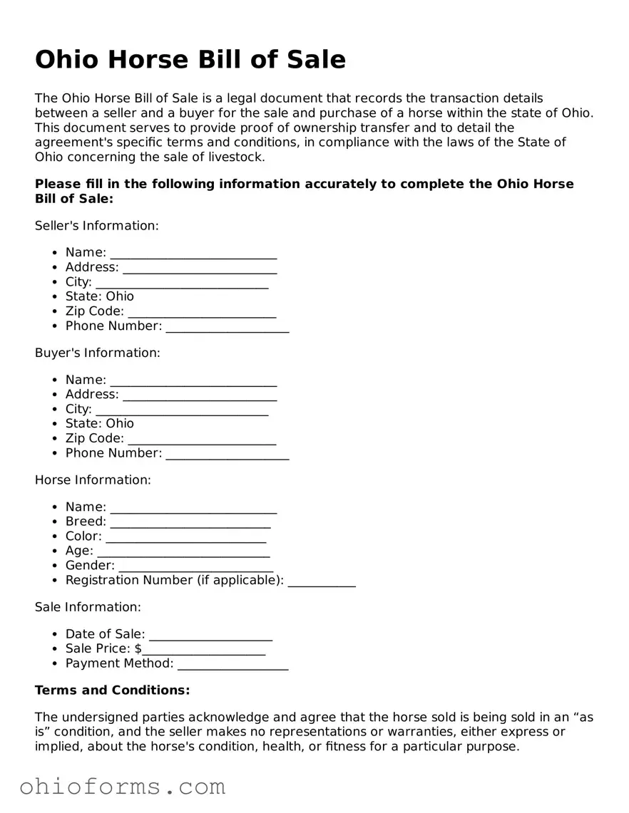Attorney-Verified  Horse Bill of Sale Template for Ohio