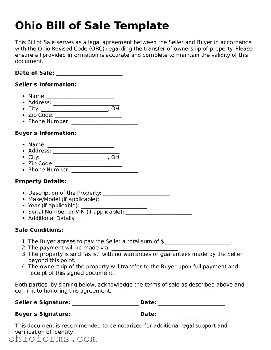 Attorney-Verified  Bill of Sale Template for Ohio