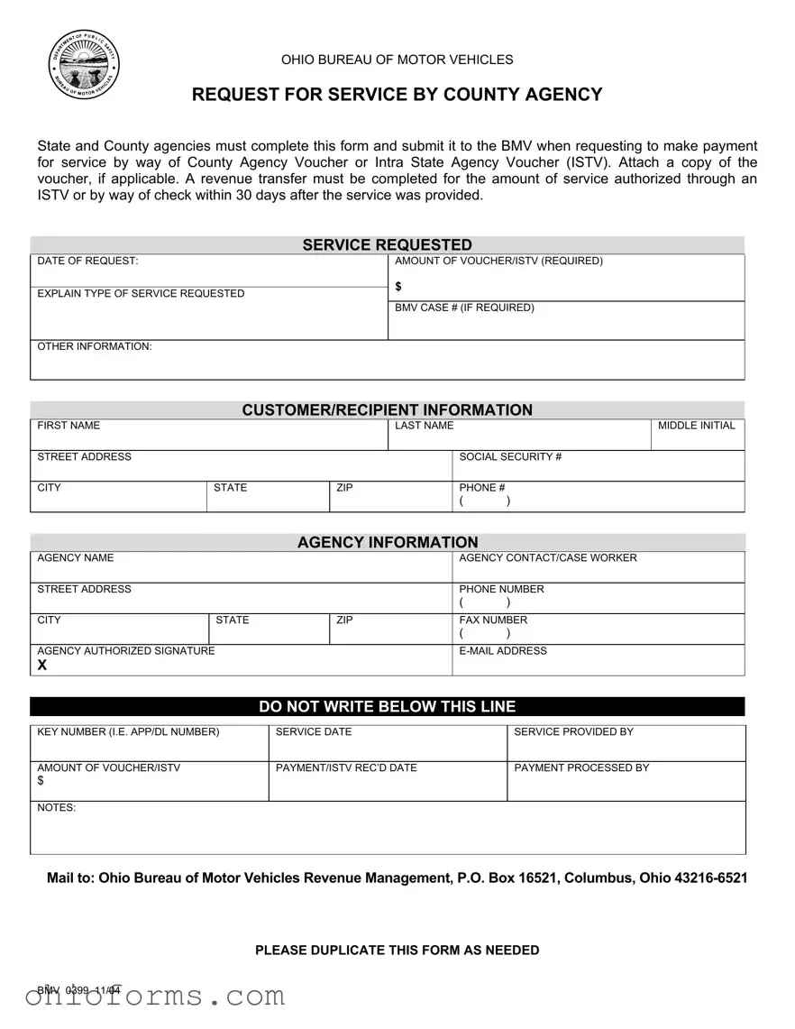 Free Ohio Bmv 0399 Template