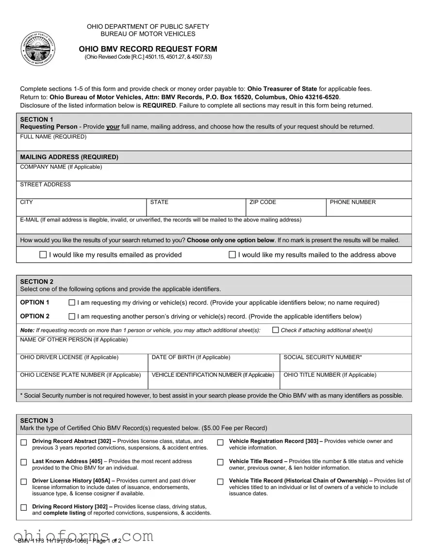Free Ohio Bmv 1173 Template