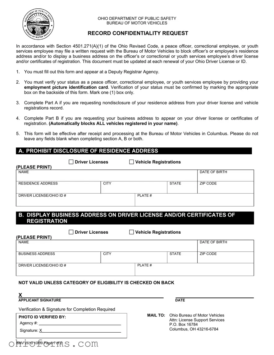 Free Ohio Bmv 2610 Template