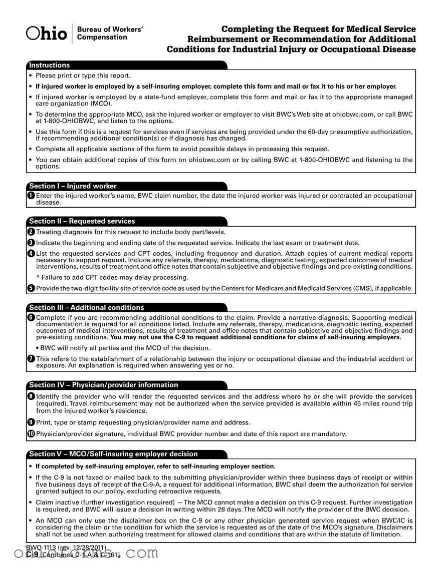 Free Ohio Bwc Writable C 9 Template