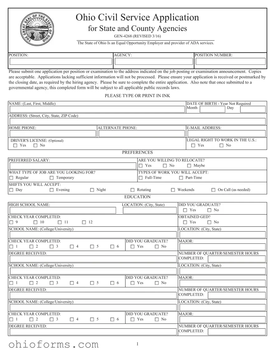 Free Ohio Civil Service Template