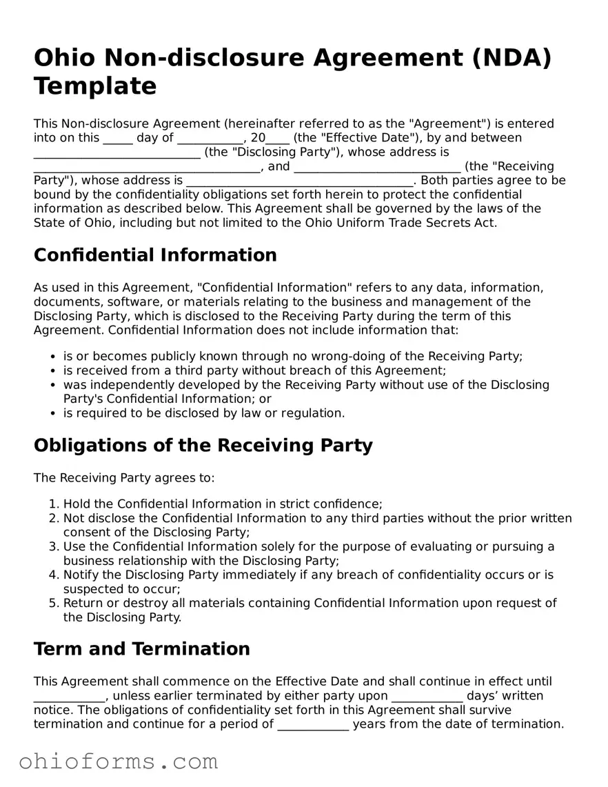 Attorney-Verified  Non-disclosure Agreement Template for Ohio