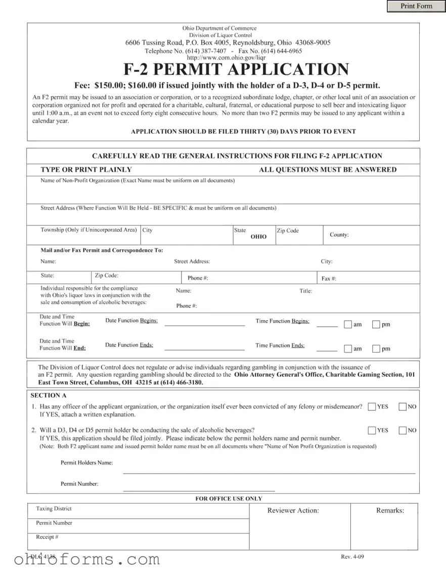 Free Ohio F 2 Permit Template