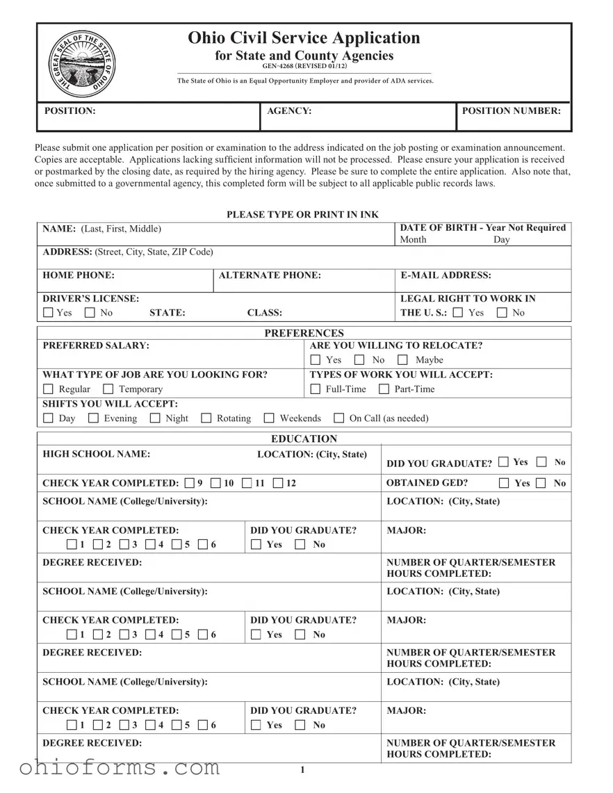 Free Ohio Gen 4268 Template