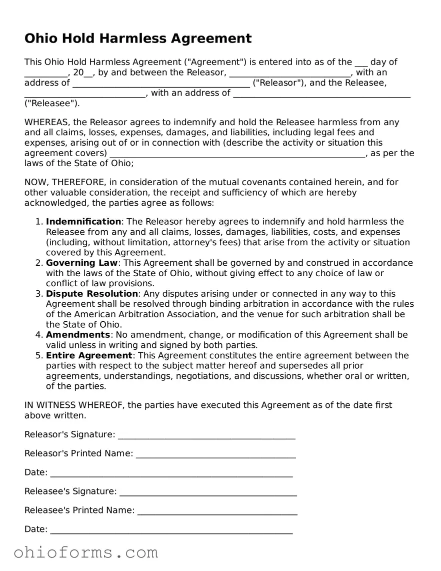 Attorney-Verified  Hold Harmless Agreement Template for Ohio