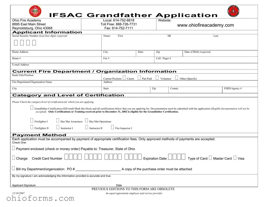 Free Ohio Ifsac Grandfather Application Template
