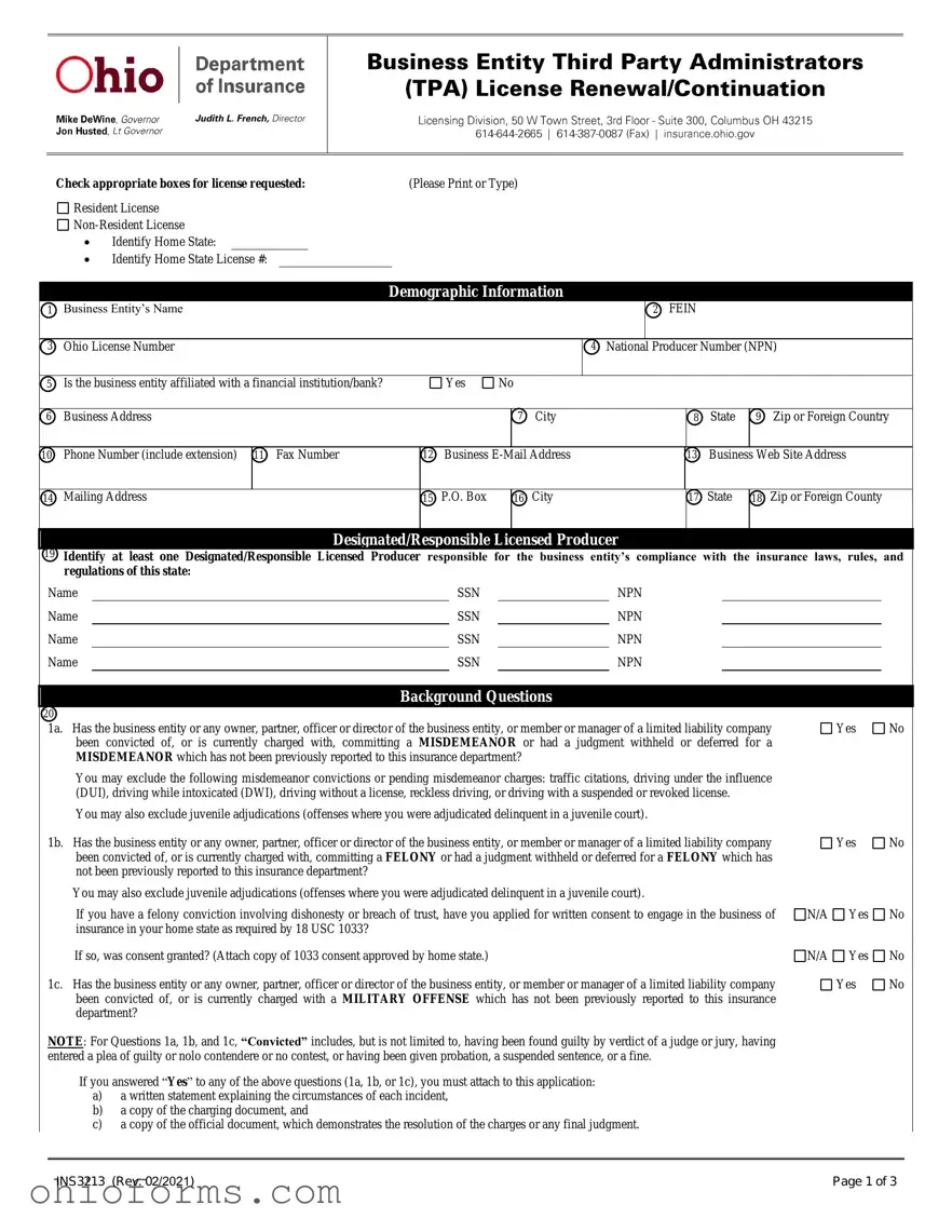 Free Ohio Ins3213 Template