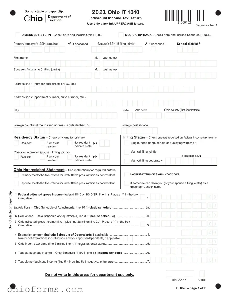 Free Ohio It 1040 Template