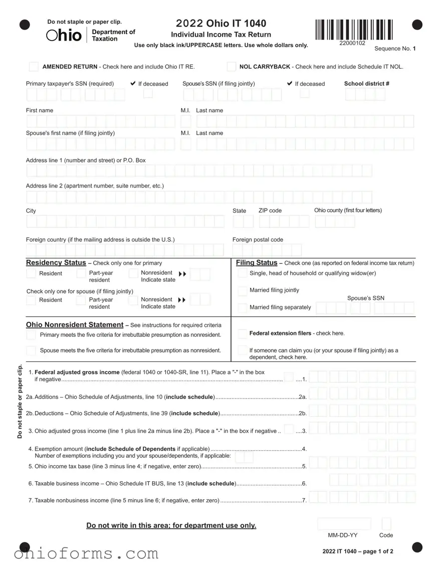 Free Ohio It 1040Ez Template