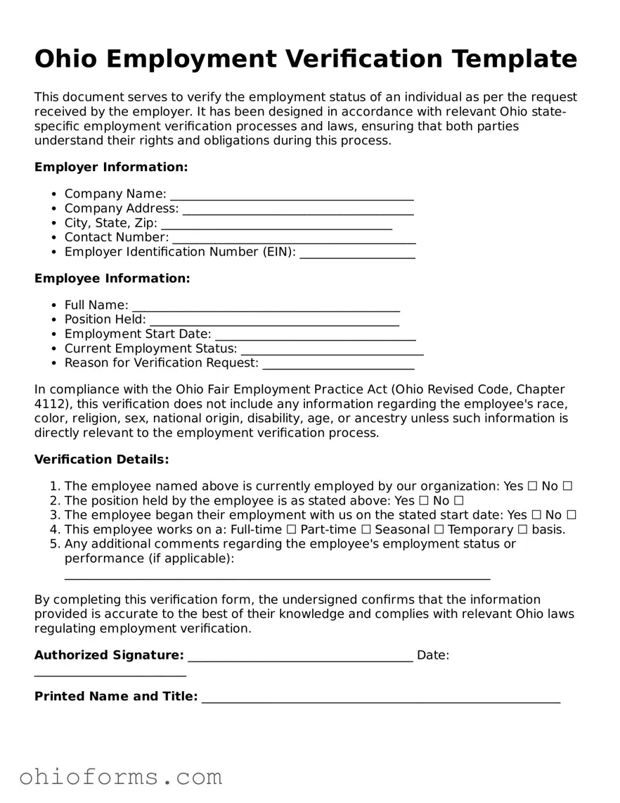 Attorney-Verified  Employment Verification Template for Ohio