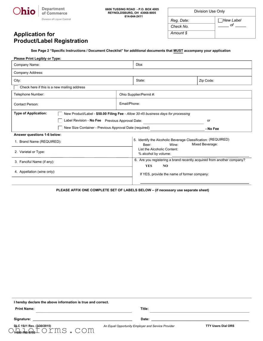 Free Ohio Label Registration Template