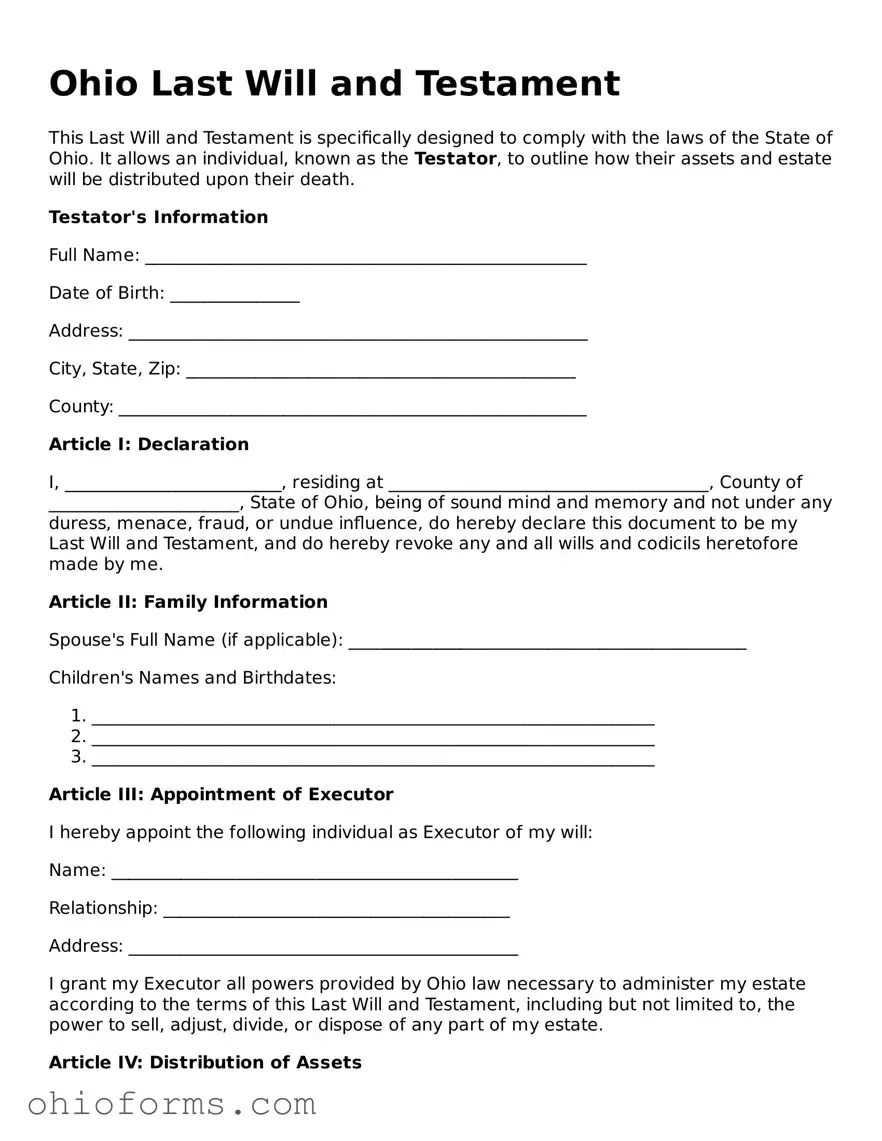 Attorney-Verified  Last Will and Testament Template for Ohio
