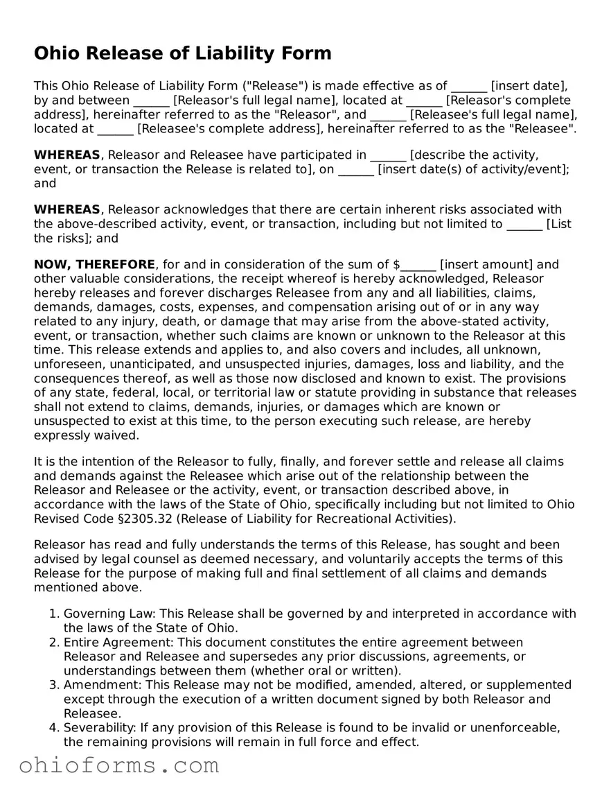 Attorney-Verified  Release of Liability Template for Ohio