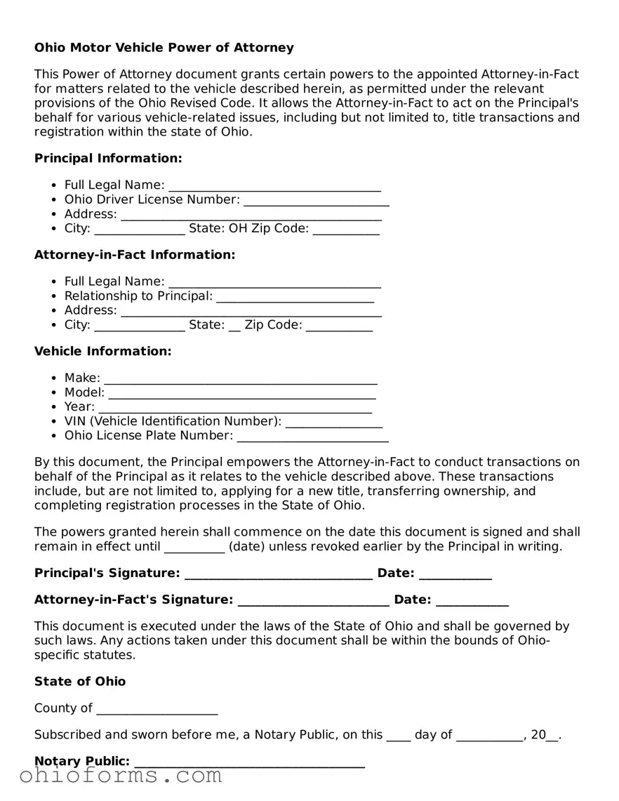 Attorney-Verified  Motor Vehicle Power of Attorney Template for Ohio