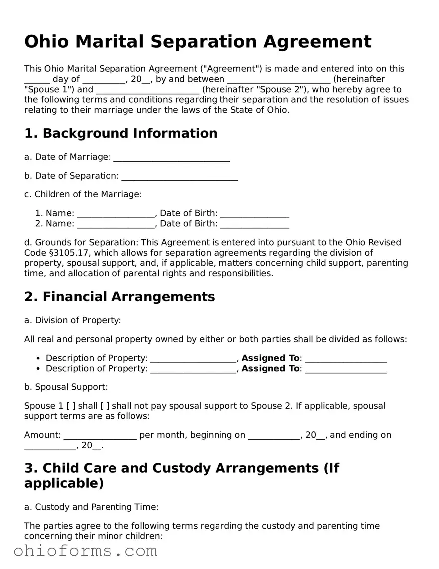 Attorney-Verified  Marital Separation Agreement Template for Ohio
