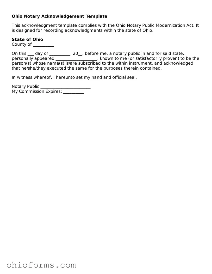 Attorney-Verified  Notary Acknowledgement Template for Ohio