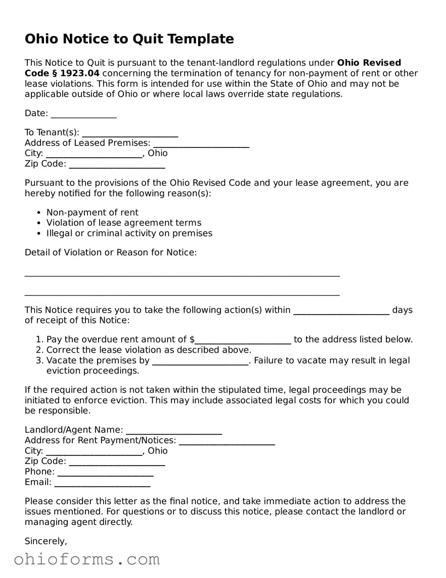 Attorney-Verified  Notice to Quit Template for Ohio