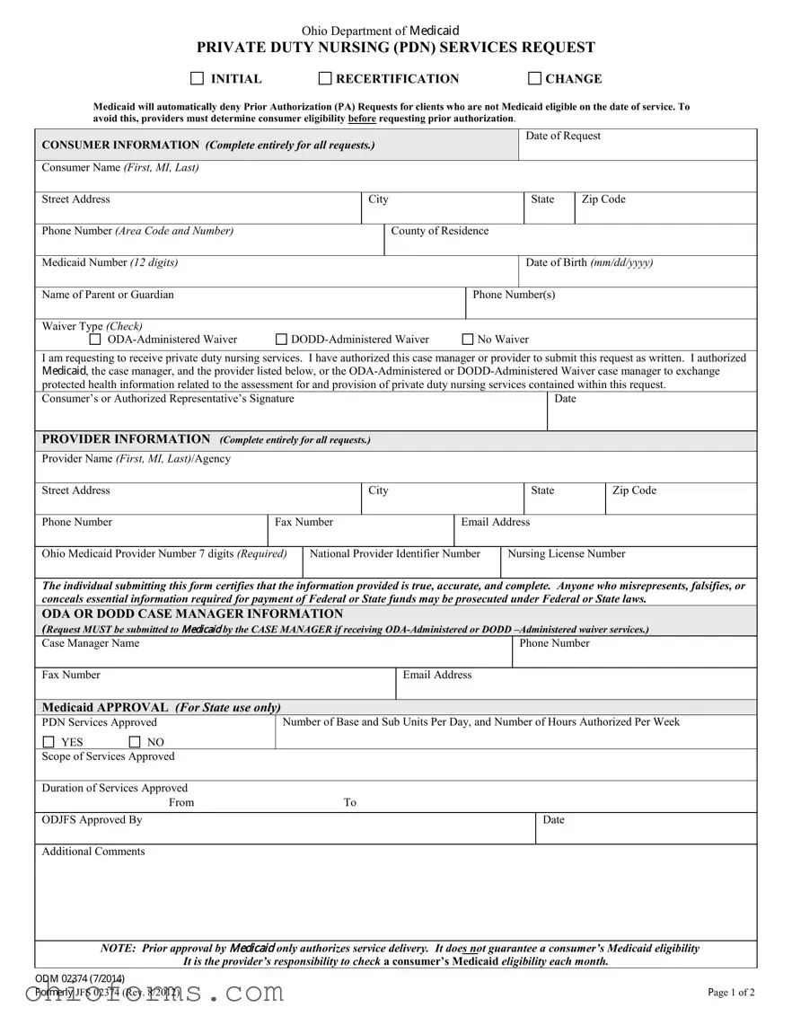 Free Ohio Odm 02374 Template