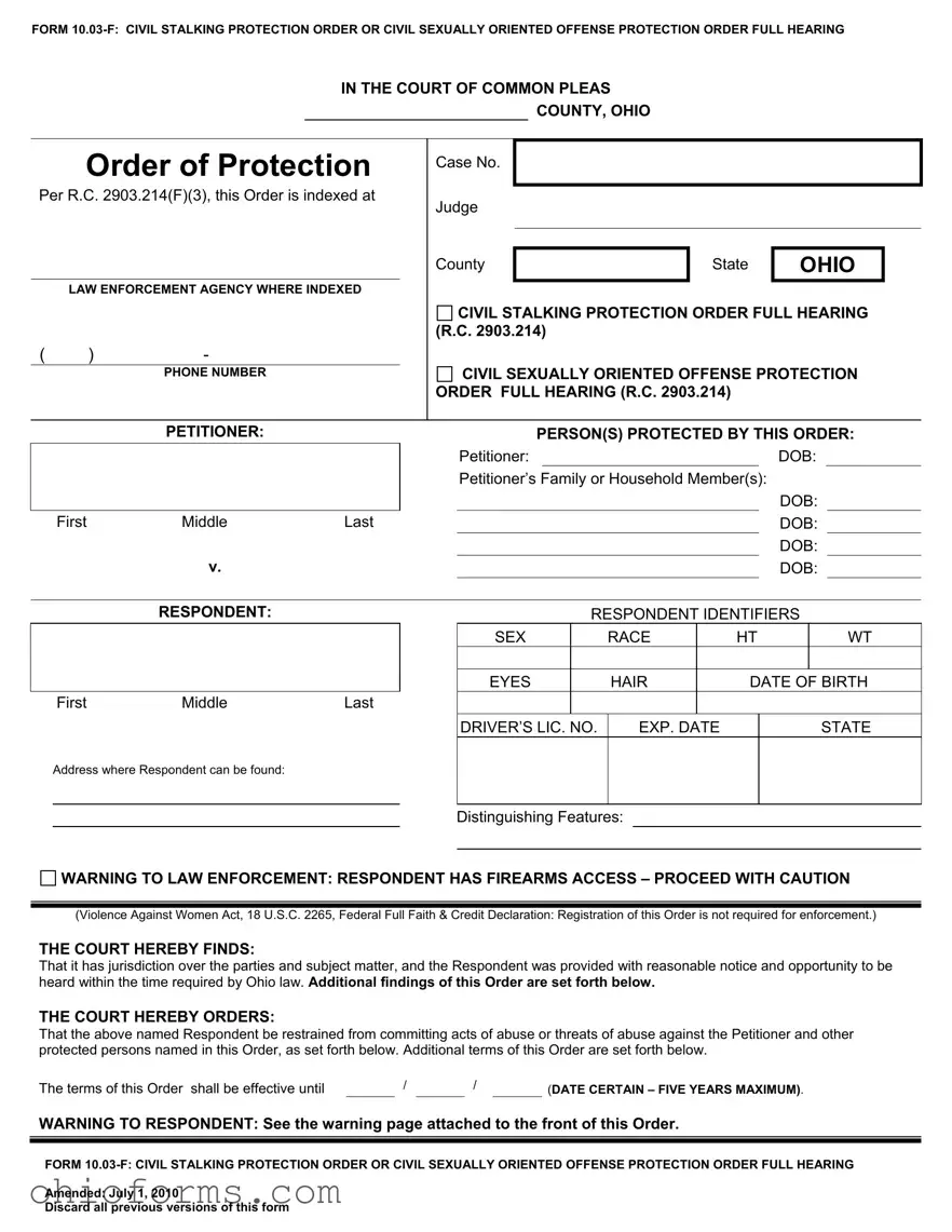Free Ohio Order Of Protection Template