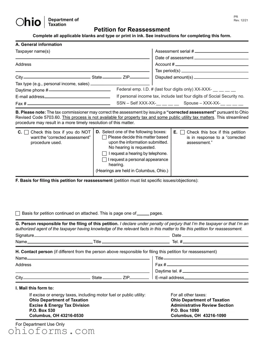 Free Ohio Petition For Reassessment Template