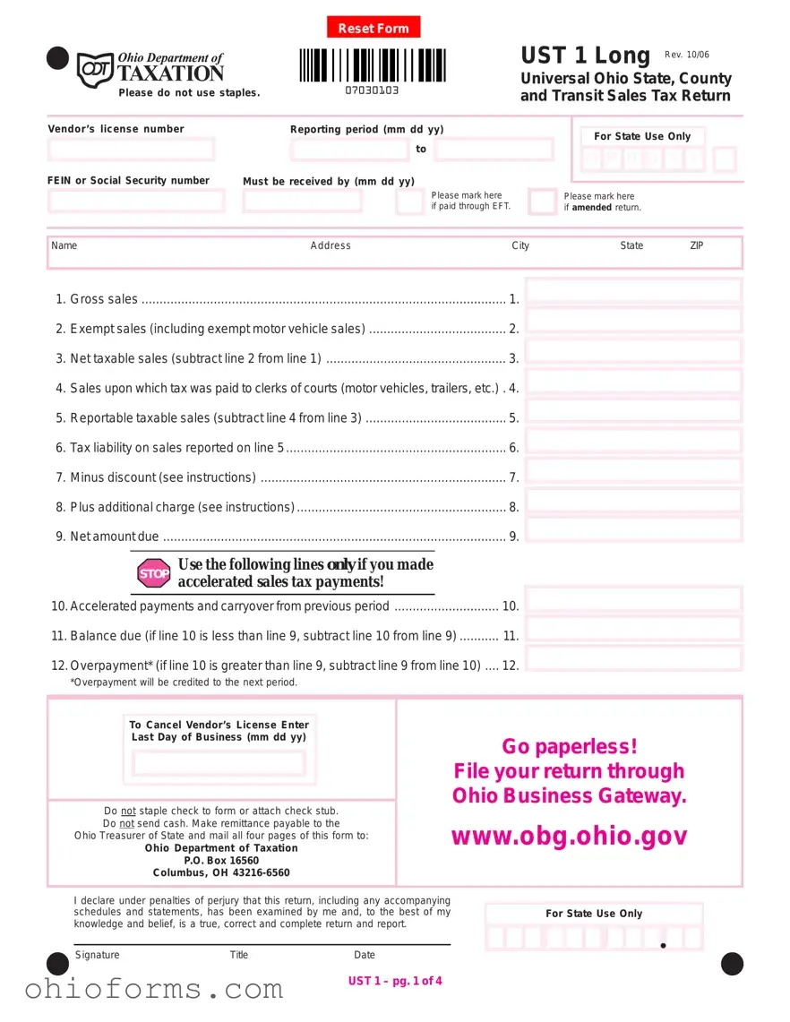 Free Ohio Sales Tax Ust 1 Template