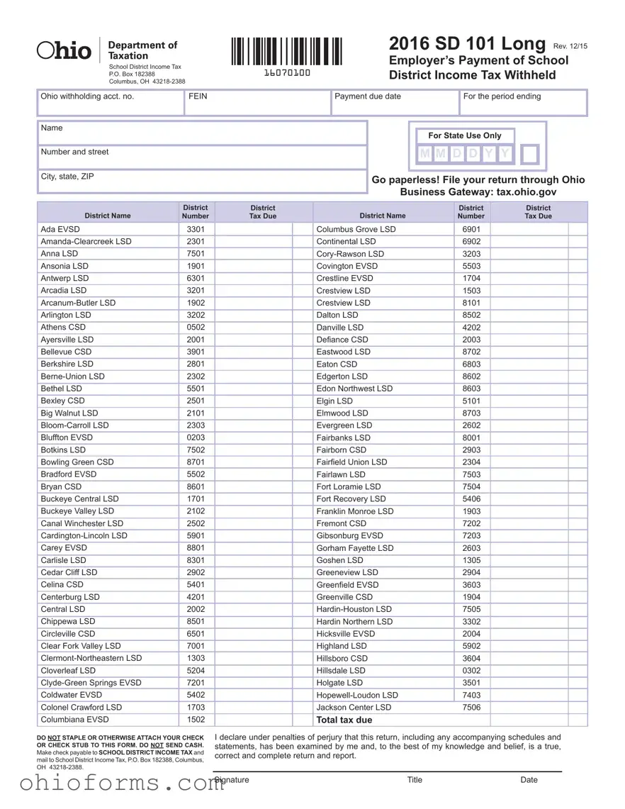 Free Ohio Sd 101 Template
