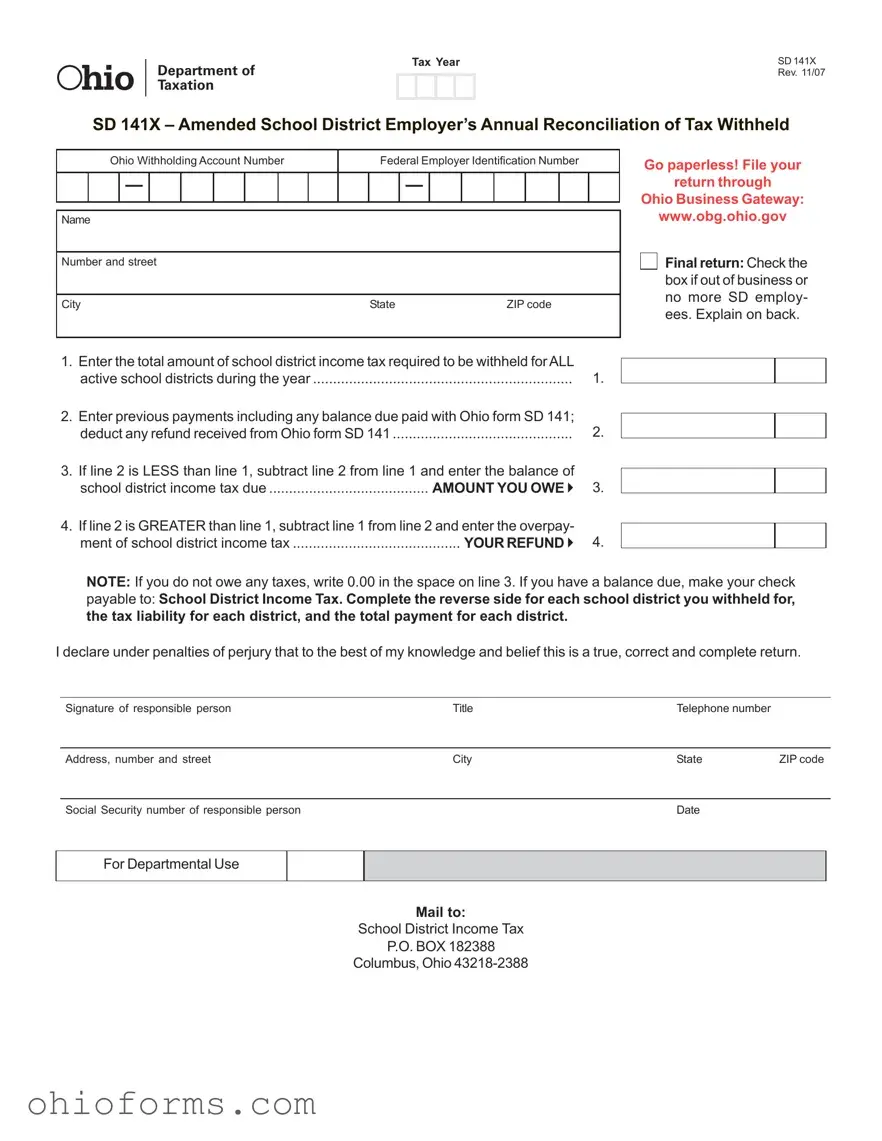 Free Ohio Sd 141X Template
