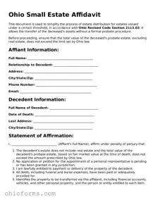 Attorney-Verified  Small Estate Affidavit Template for Ohio