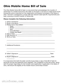 Attorney-Verified  Mobile Home Bill of Sale Template for Ohio