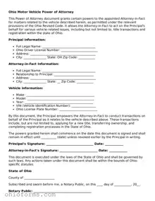 Attorney-Verified  Motor Vehicle Power of Attorney Template for Ohio